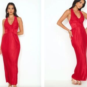 Hello Molly | Pleated Halter Maxi Dress Red